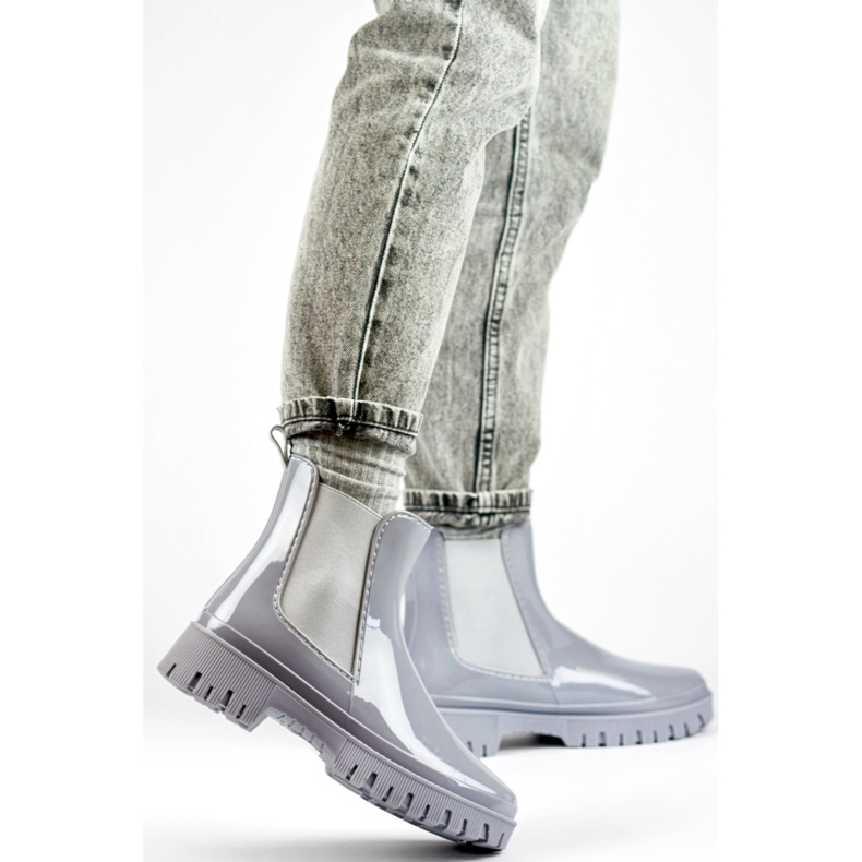 Gray women's Wellington boots with a thick sole grey 2