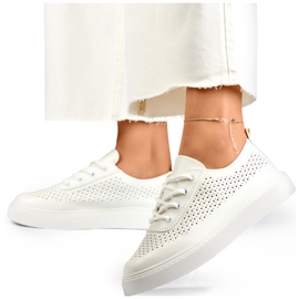 White openwork women's sneakers with a thick sole 1