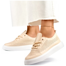 Beige openwork women's sneakers with a thick sole 1