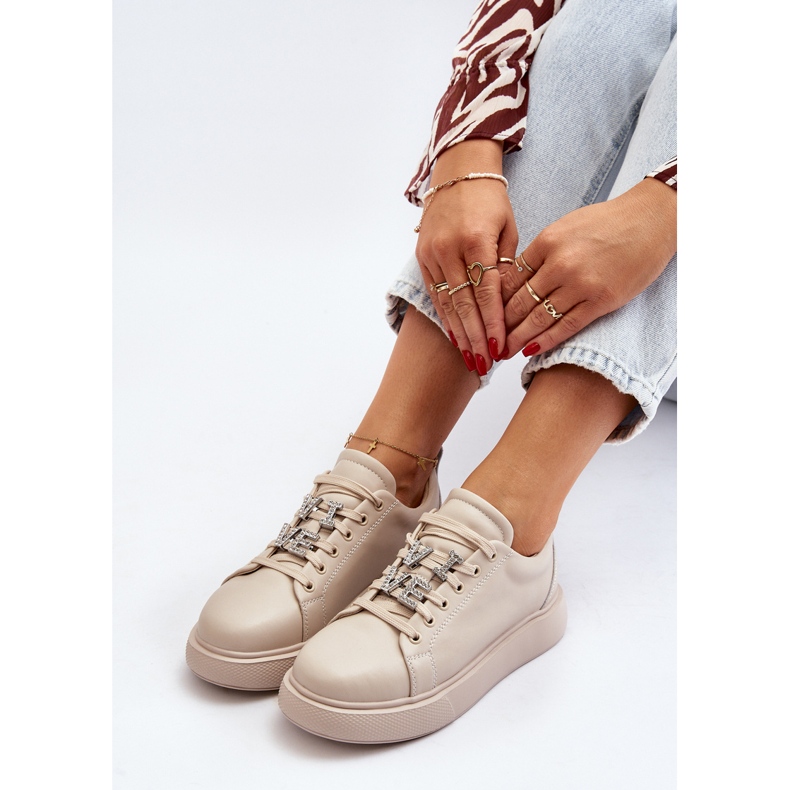 Vinceza Women's Leather Sneakers With Beige Decorations Dysuria 1