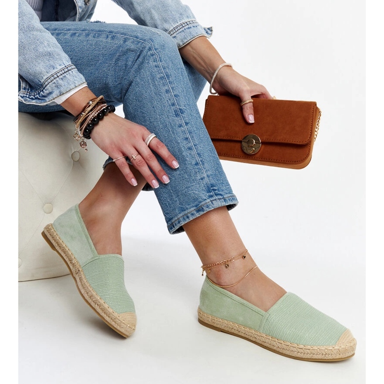 Olive espadrilles with a shine on the Ming platform green 1