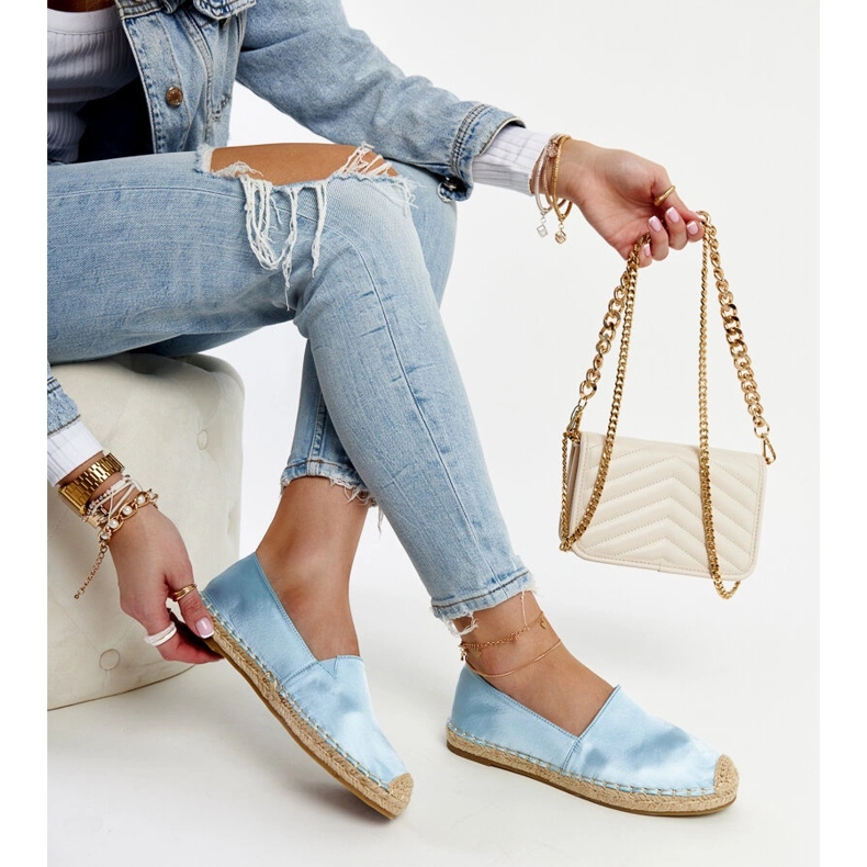 Sky blue espadrilles with a shine on the Caithlin platform 1