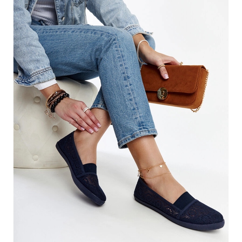 Navy blue Peony openwork sneakers 1