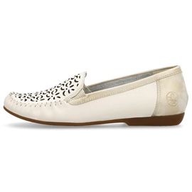 Leather comfortable shoes, women's openwork moccasins, beige Rieker L6350-60 2