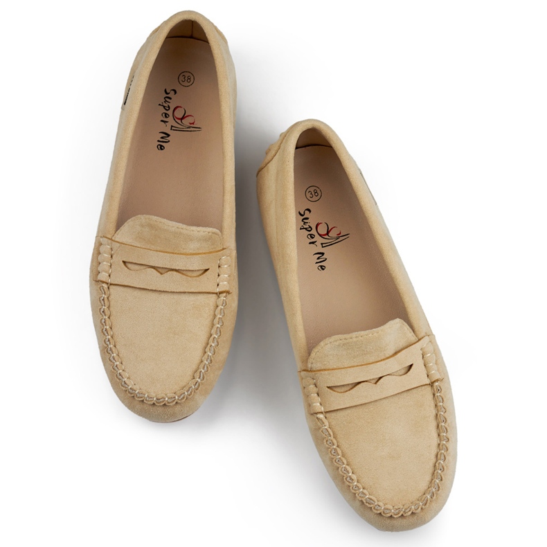 Women's beige suede moccasins, comfortable moccasins 1