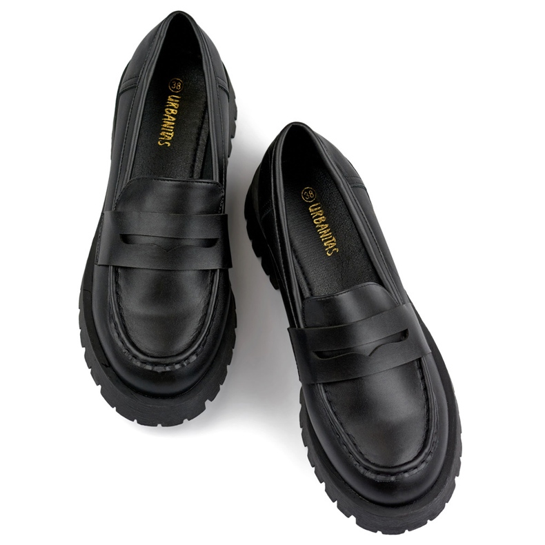 Moccasins Black women's loafers made of eco-leather 1