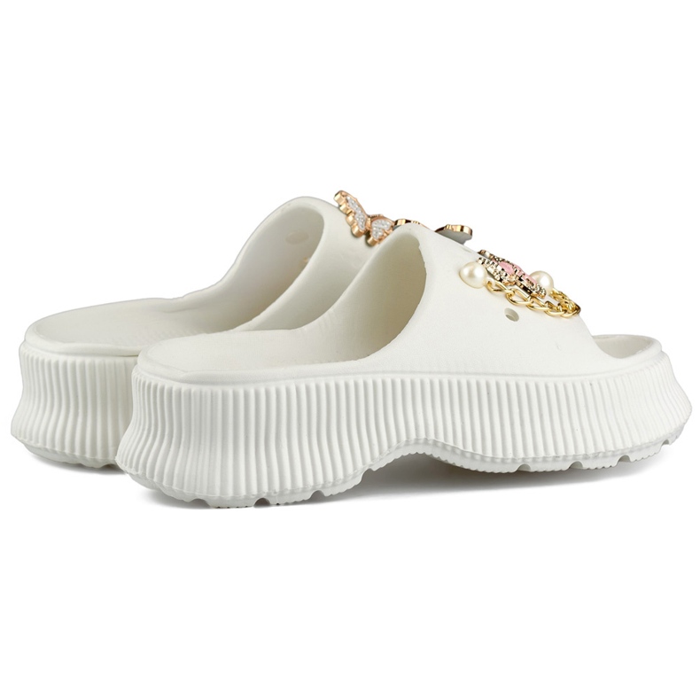 Women's white rubber flip-flops with decorations 1