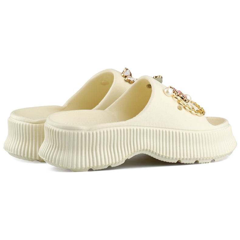 Women's beige rubber flip-flops with decorations 1