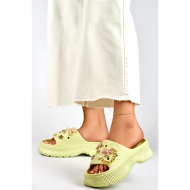 Women's light green rubber flip-flops with decorations 1