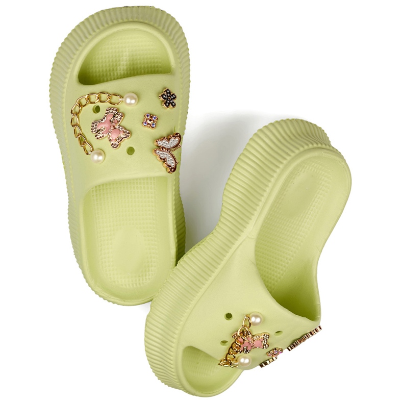 Women's light green rubber flip-flops with decorations 2