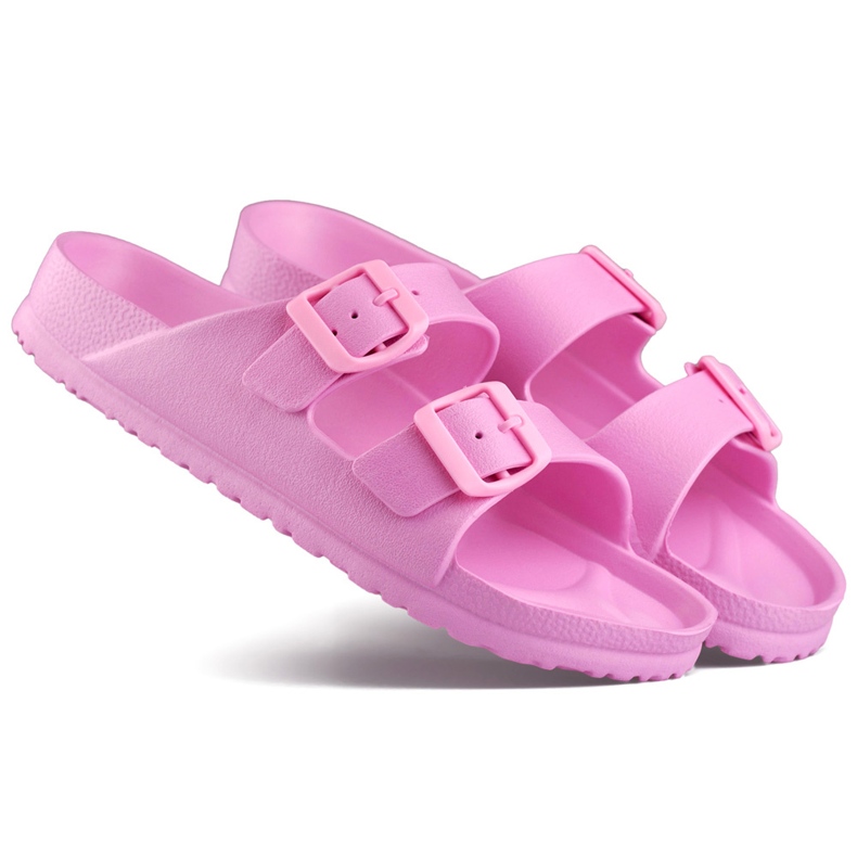 Pink flip-flops with two buckles 2