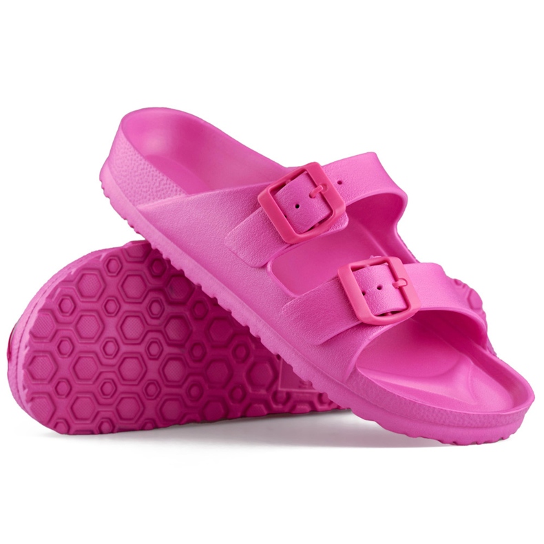Pink flip-flops with two buckles 1