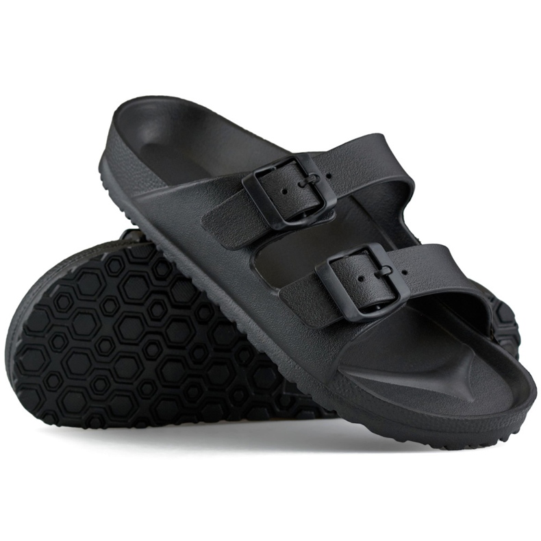 Black flip-flops with two buckles 1