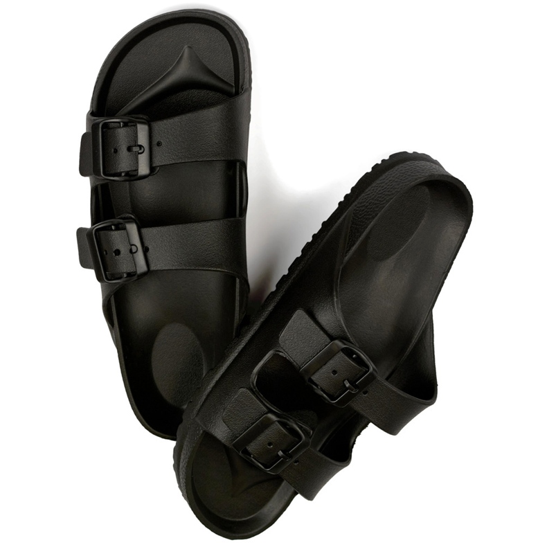 Black flip-flops with two buckles 2