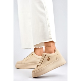 Women's beige sneakers with a thick sole 2