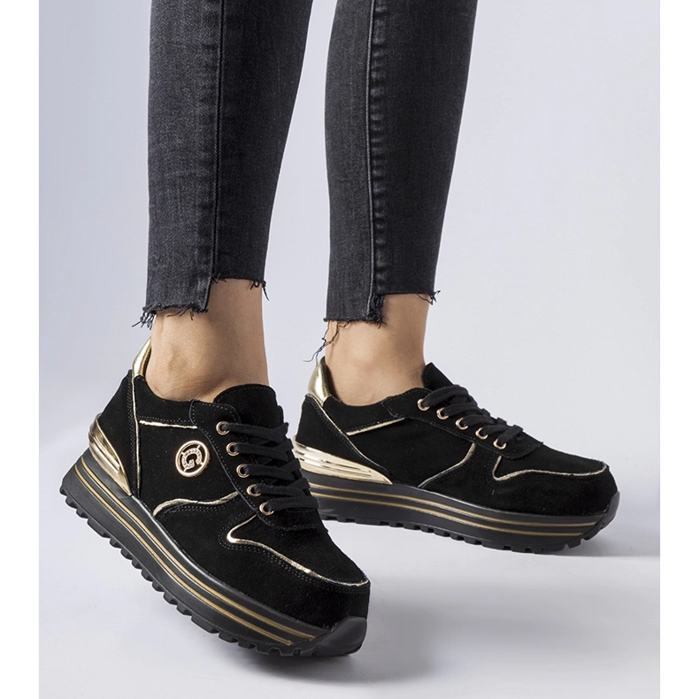 Black and gold Therrien suede sneakers 1