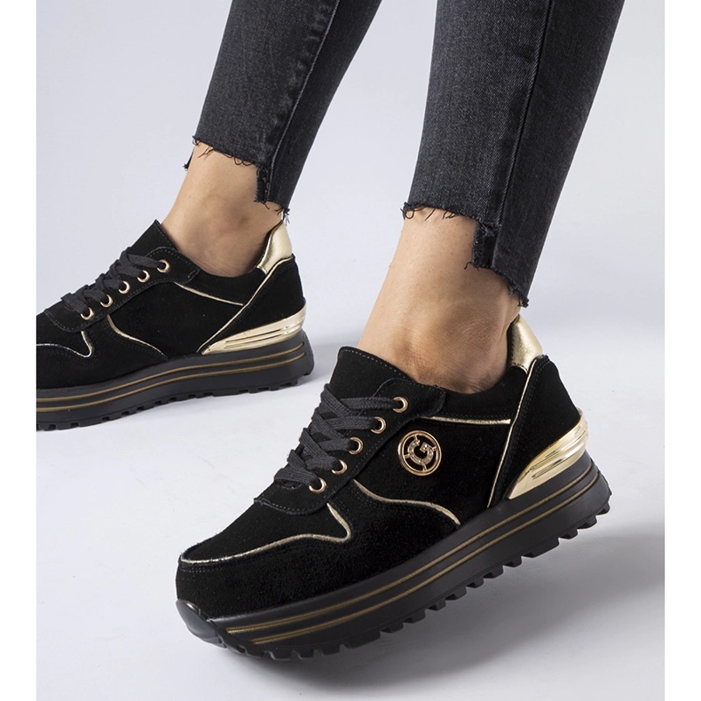 Black and gold Therrien suede sneakers 2