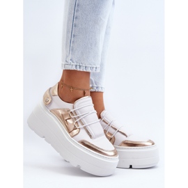 Zazoo 1833 Women's Leather Sneakers on a Massive Sole, White and Gold 2 Zazoo 1833 Women's Leather Sneakers on a Massive Sole, White and Gold 2