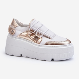 Zazoo 1833 Women's Leather Sneakers on a Massive Sole, White and Gold 1 Zazoo 1833 Women's Leather Sneakers on a Massive Sole, White and Gold 1