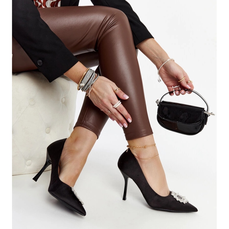 Black high heels with a satin finish and rhinestones by Susegana 1 Black high heels with a satin finish and rhinestones by Susegana 1