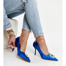 Blue high heels with a satin finish and rhinestones by Susegana 1