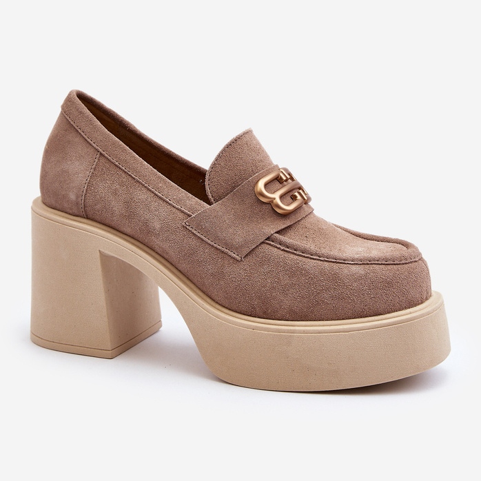 Zazoo 20170 Women's Suede Shoes on a High Heel, Beige 1