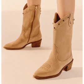 Marco Shoes Suede cowboy boots with jets beige 2