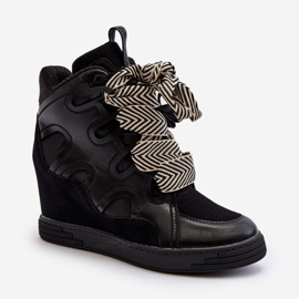 Women's Wedge Sneakers Black Leoppa 2