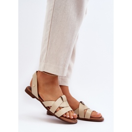 Zazoo 40185 Comfortable Leather Slip-On Sandals, Beige 2