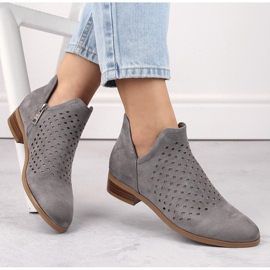 Women's suede ankle boots with a cutout, gray Vinceza 58240 grey 1