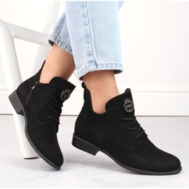 Black suede women's low-heeled ankle boots Jezzi ASA142-54 1
