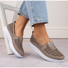 Women's leather openwork slip-on shoes, beige T.Sokolski 0712 2