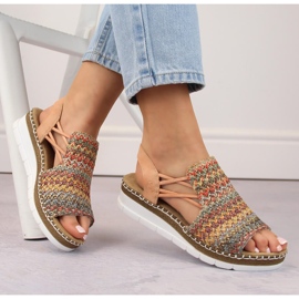 Comfortable women's multicolor slip-on sandals Rieker V1241-90 beige 1