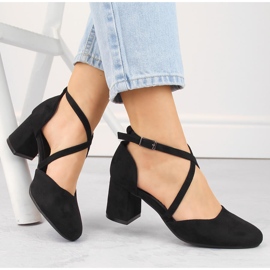 Elegant women's suede sandals on a high heel, black Potocki SZ12341 1