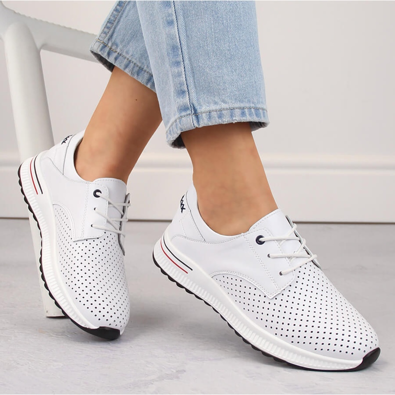 Leather women's openwork sports shoes, white, Filippo DP6022 1