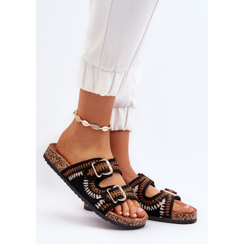 Women's flip-flops with a cork sole, Black Fannea 2