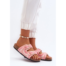 Women's flip-flops with a cork sole, Pink Fannea 2
