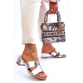 Joia Classic Leather Slippers with a Low Heel, Silver 4