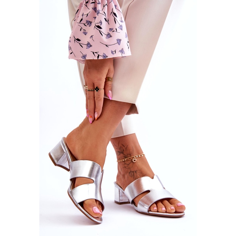 Joia Classic Leather Slippers with a Low Heel, Silver 1