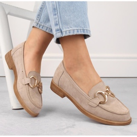 Suede women's shoes, low-heeled moccasins, beige Vinceza 58235 1