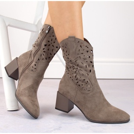 Suede women's openwork cowboy boots brown Jezzi ASA217-7 beige 1