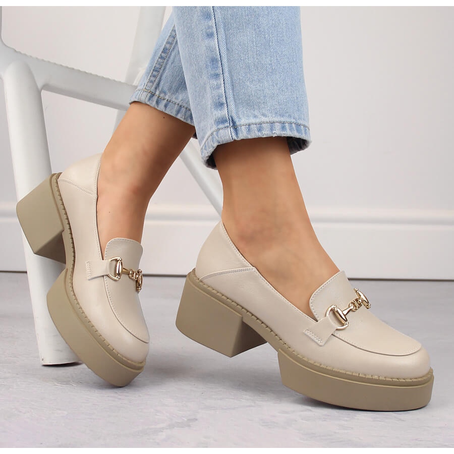 Women s high heeled moccasins Mckeylor beige