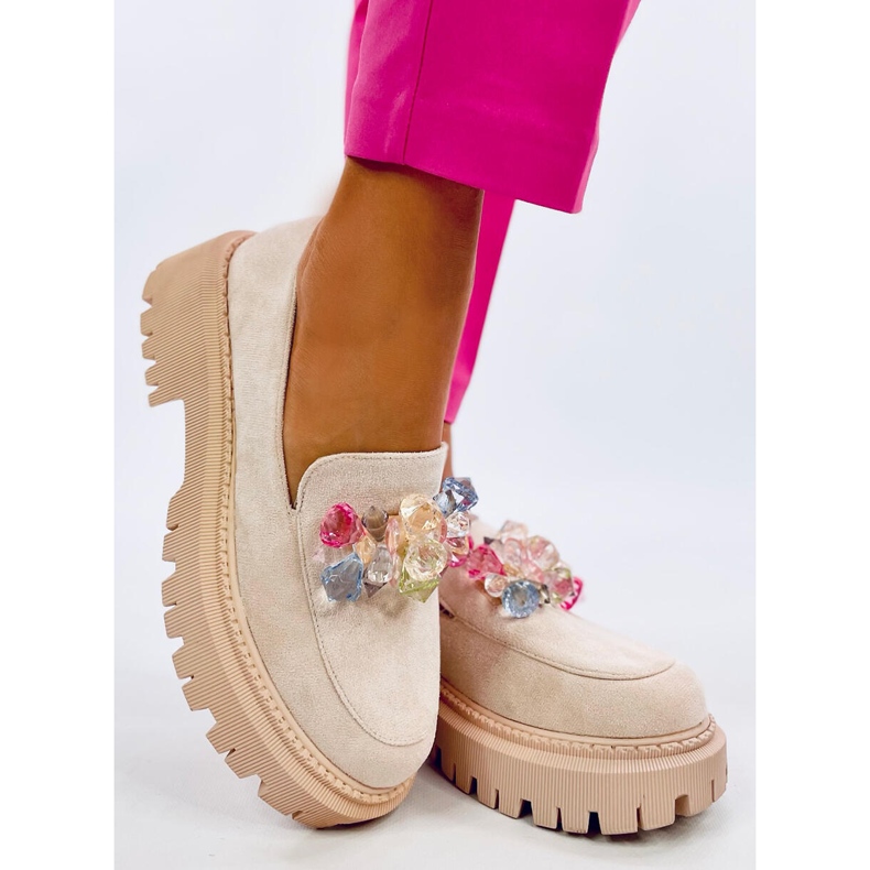 Stefani Beige platform loafers with stones 1