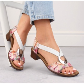 Comfortable women's slip-on sandals with flowers, multicolor Rieker 62662-90 white 1