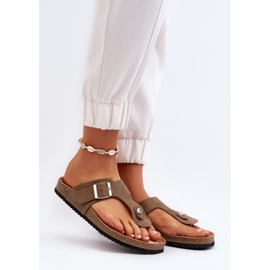 Women's flip-flops with a cork, dark green, Elina 2