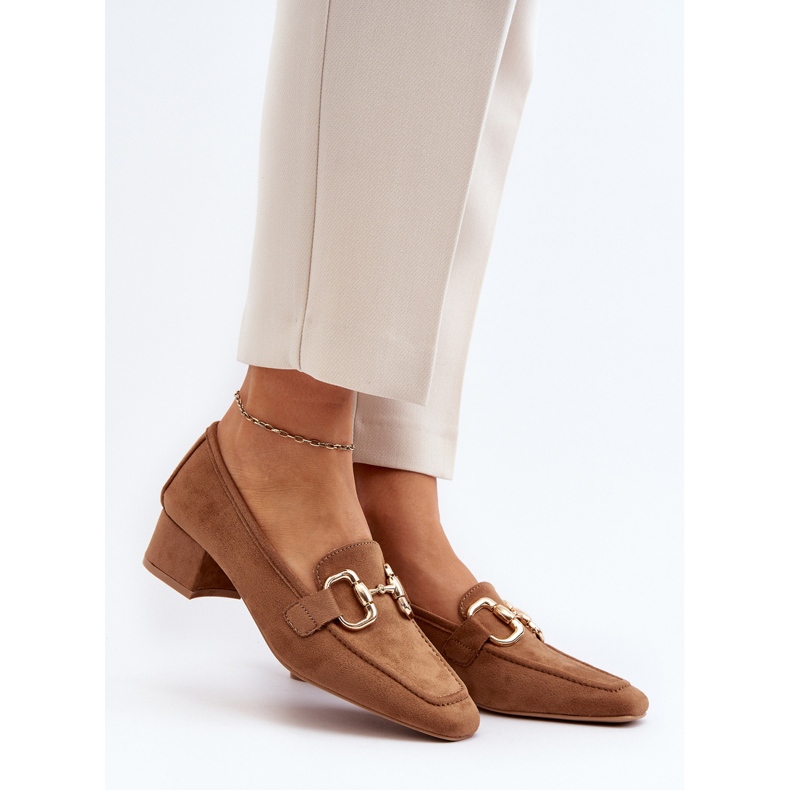 Low-heeled block pumps with Camel Dolvira decoration brown 2