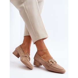 Beige Block Heel Pumps With Decoration Dolvira 1