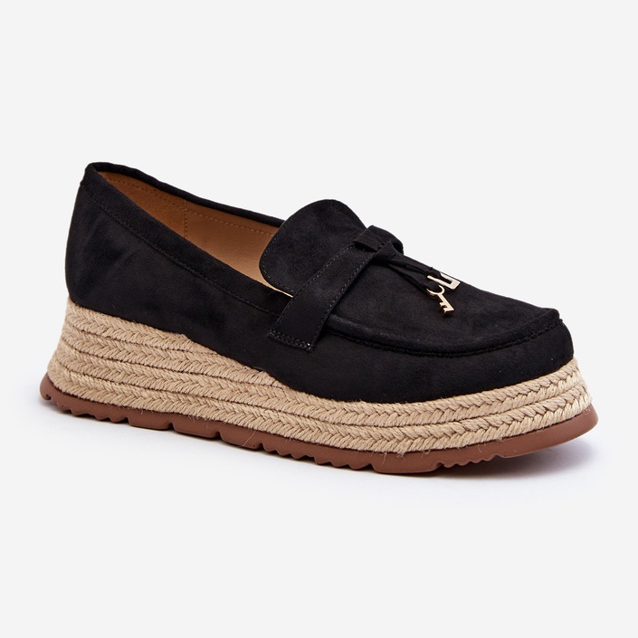 Women's Moccasins with a Braided Sole, Black Torresia 2 Women's Moccasins with a Braided Sole, Black Torresia 2