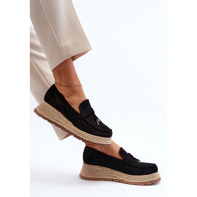 Women's Moccasins with a Braided Sole, Black Torresia 1 Women's Moccasins with a Braided Sole, Black Torresia 1