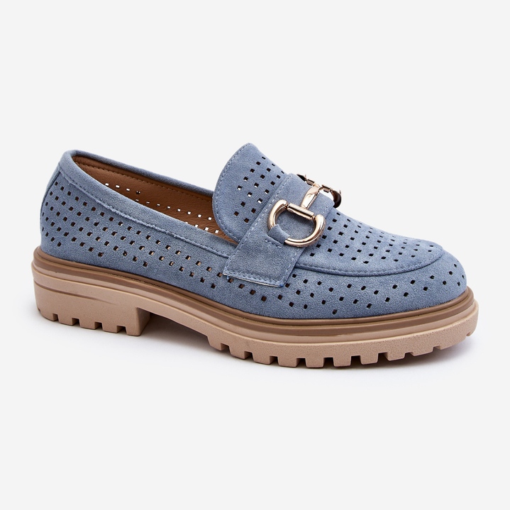 Women's Openwork Moccasins With Decoration, Blue Talesse 1